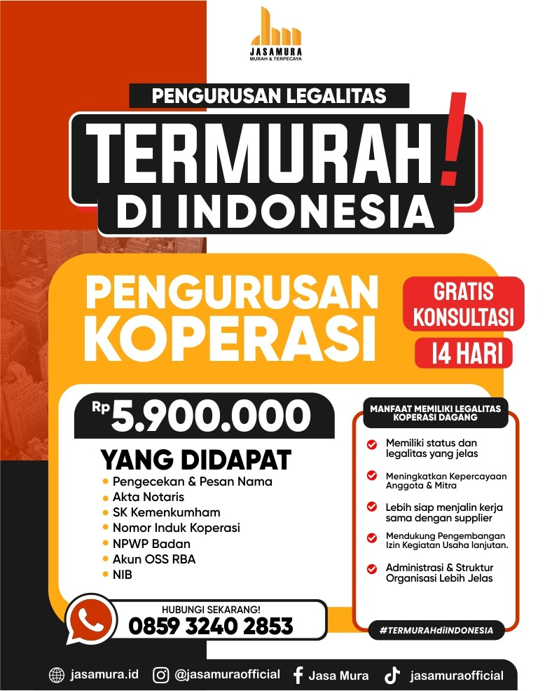 Jasa Pendirian Koperasi Dagang Termurah di Indonesia Jasamura: 0859-3240-2853